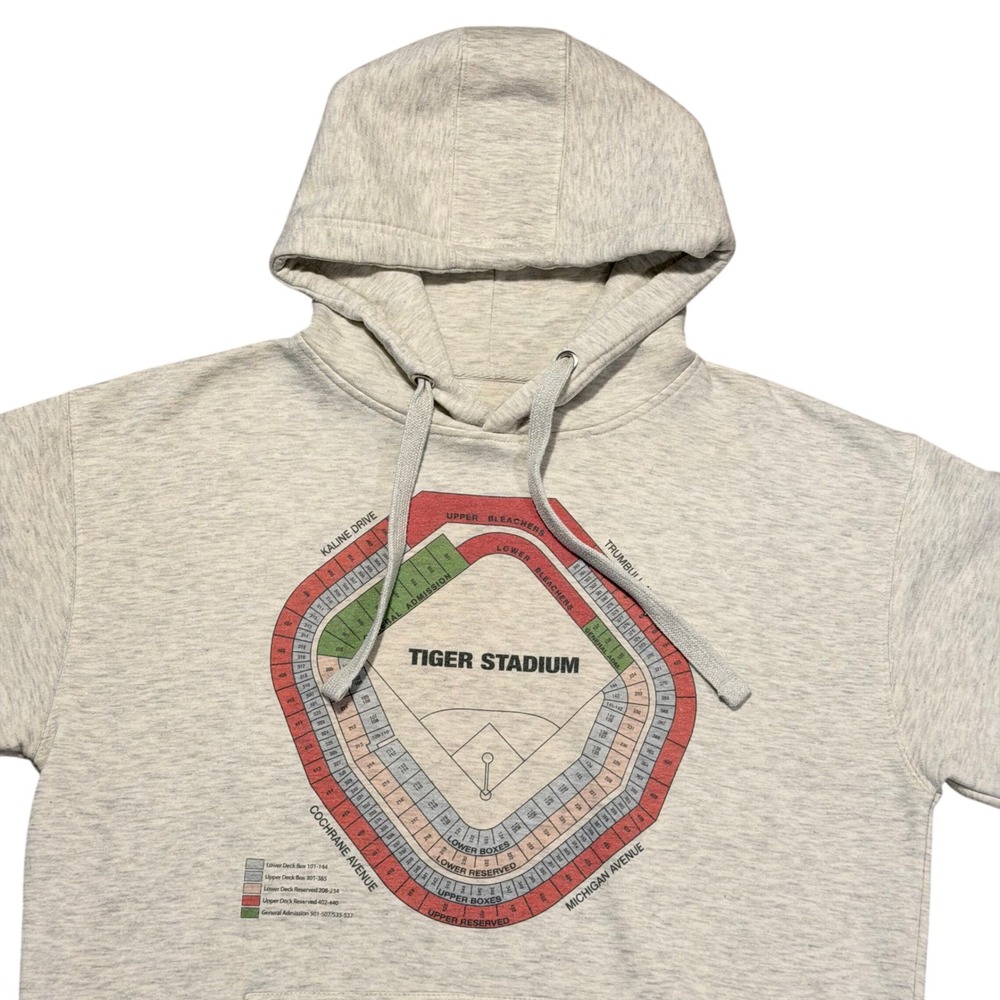 Detroit Tiger Stadium Hoodie Large Gray MLB Baseball Graphic Pullover Mi Culture